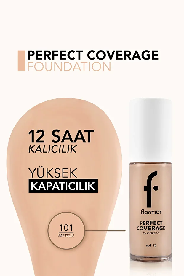 Flormar Perfect Coverage Yüksek Pigmentli & Yarı Parlak Bitişli SPF15 Fondöten - Görsel 2