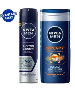 NIVEA Erkek Sprey Deodorant Derma Control Clinical 150ml, Nivea Men Erkek Duş Jeli Sport 250 ml